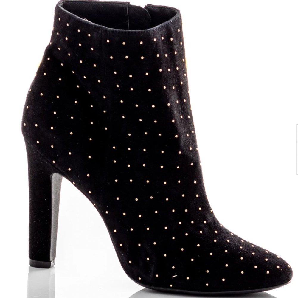 Joie Hachiro Black Suede Gold Studded Heeled Booties